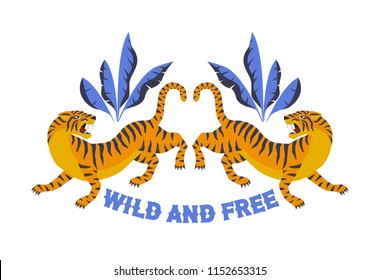 Japanese style tiger for t-shirt and other uses. Wild and free. Trendy vector illustration.