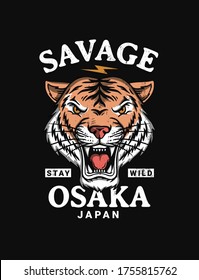 Japanese style tiger vector illustration for t-shirt prints, posters and other uses.