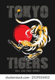 Japanese style tiger vector illustration, Tiger vector illustration for t-shirt and other uses, typography graphic print design Tee.eps