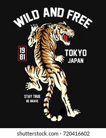 Japanese Style Tiger Vector Illustration For T-shirt And Other Uses.