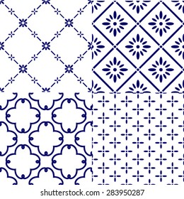 Japanese style tile pattern, set of 4, ceramic seamless backgrounds, vector illustration