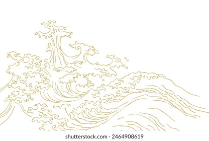 Japanese style touch golden rough sea wave spray.