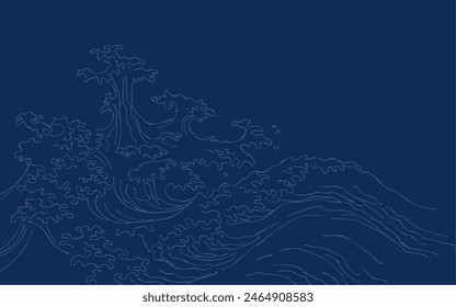 Japanese style touch navy rough sea wave spray.