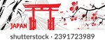 Japanese style traditional background with line art style torii gates and other Japan related arts. Japan background vector design.