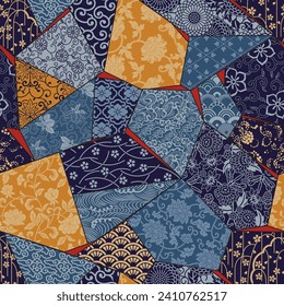 Japanese style traditional  fabric patchwork wallpaper abstract floral vector seamless pattern for shirt fabric wrapping carpet rug tablecloth pillow