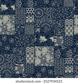 Estilo japonés de tela tradicional patchwork Fondo de pantalla abstracto floral Vector sin patrón para la camisa de tela que envuelve la alfombra mantel almohada