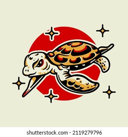 japanese style turtle traditional vector illustration perfect for t-shirt design