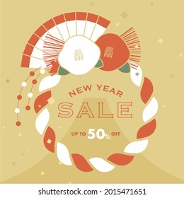 Japanese style vector background with a sacred rope for New Year's banners, cards, flyers, social media wallpapers, etc.