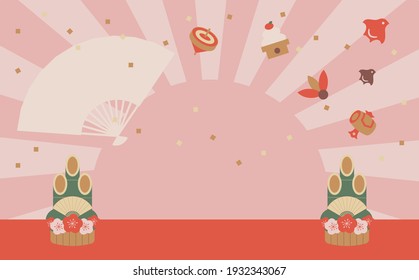 Japanese style vector background with traditional lucky charms for New Year's banners, cards, flyers, social media wallpapers, etc.