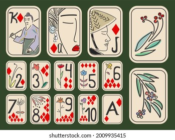 Japanese style vector Hand drawn set of playing cards. 