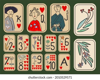 Japanese style vector Hand drawn set of playing cards. 