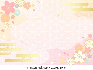 Japanese style vector illustration of cherry blossoms and clouds