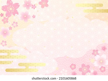 Japanese style vector illustration of cherry blossoms and clouds