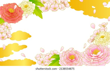 Ilustración vectorial de estilo japonés de flores de cerezo y peonía.