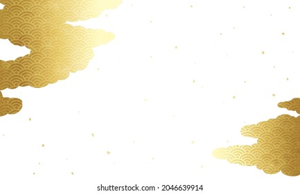 Japanese style vector illustration of golden clouds and gold leaf