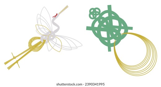 Japanese style vector illustration of a lucky crane and a turtle on a watermark