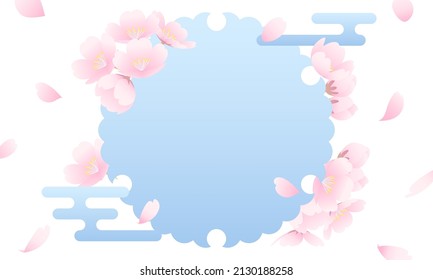 Japanese style vector illustration of simple and beautiful a flurry of cherry blossoms.