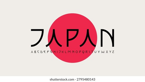 Japanese style vector type font and numbers. English Typography japan style font in hierogliph calligraphy style. Editable vector template