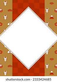 Japanese style vertical frame with dragon and lucky icons' pattern