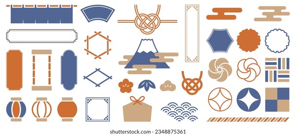 Japanese style view and flame vector illustration set