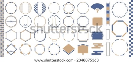 Japanese style view and flame vector illustration set