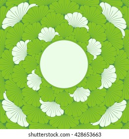 a Japanese style vintage card with exotic foliage pattern in green shades