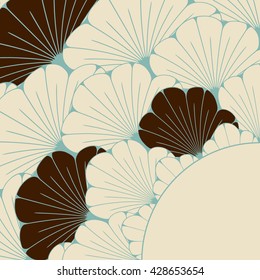 a Japanese style vintage corner card with exotic foliage pattern in blue and brown