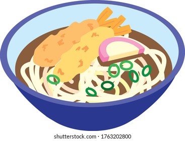 Japanese style warm shrimp tempura udon