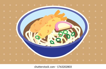 Japanese style warm shrimp tempura udon