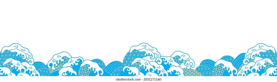 Japanese style wave illustration background