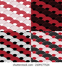 Japanese style wave pattern, Red, Black and White Fish Scales, Chinese and Japnese Style, Vector, Illustration
