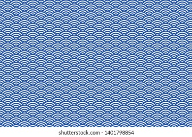 Japanese style wave seamless pattern in blue ground