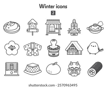 Japanese style winter icon collection