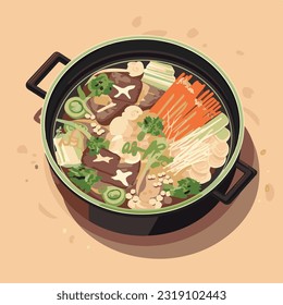 Japanese Sukiyaki in flat vector and isometric style