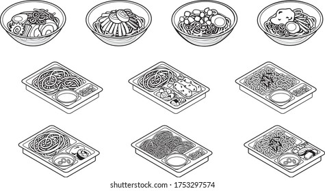 Japanese summer cold noodles illustration set