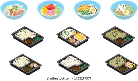 Japanese summer cold noodles illustration set