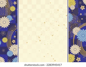 Japanese summer design. Background with beautiful dark blue and indigo colors. Gilded brush strokes with gold leaf.