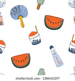 Japanese summer element seamless patterns. Vector illustration