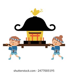 ilustración japonesa del festival de verano del niño que lleva a mikoshi