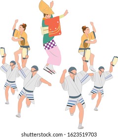 Japanese summer festival. People are dancing.