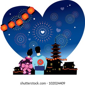 japanese summer festival romance vector graphic