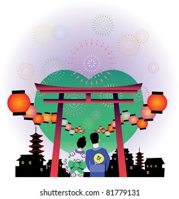 japanese summer festival vector graphic