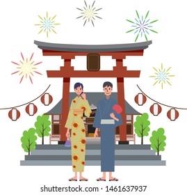 Japanese summer  festival vector illustration set.