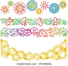 Japanese summer frames. brush stroke illustrations.