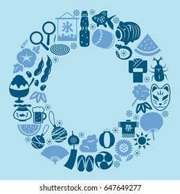 Japanese summer icon round shaped.
"Festival" and "ice" are written in Japanese.