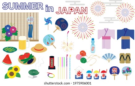 Japanese summer icon set illustration