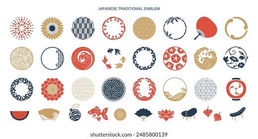 Japanese summer, Obon and festivals. Japanese pattern, symbol and icon set.