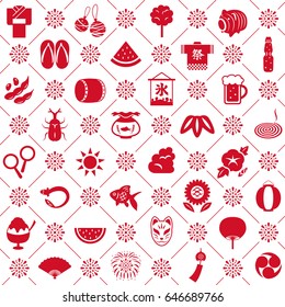 Japanese summer seamless pattern background. 
"Festival" and "ice" are written in Japanese.