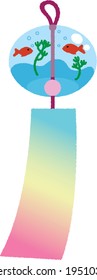 Japanese Summer Traditional Wind Chime. Isolated On A White Background. Vector Illustration.