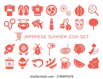 Japanese summer vector icon set. /It says in Japanese that "summer" "festival" "ice".